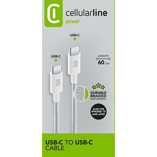 Cabo EntrançadoUSB-C Cellular Line Power 0.6m - Branco Supply